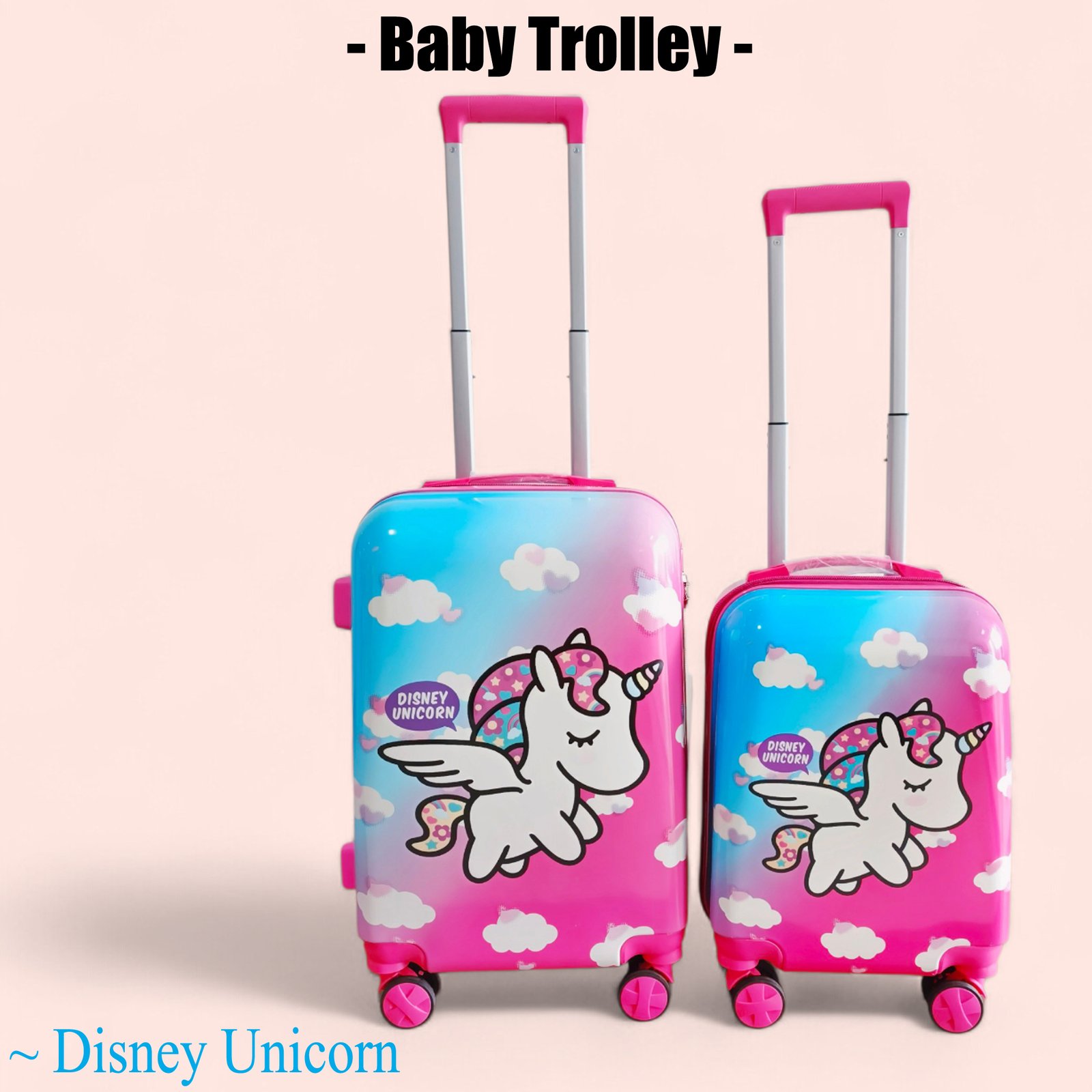 FB POST SIZE CU.JPG Kid's Polycarbonate Cartoon 4 Wheel 360 Rotating Non-Breakable Suitcase Luggage Trolley - Disney Unicorn - Image 1