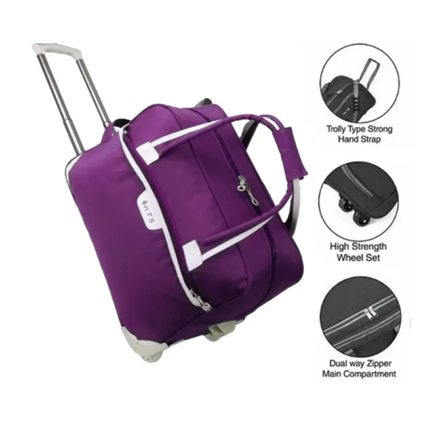 HTS Rolling Duffel Travel Trolley Bag Purple