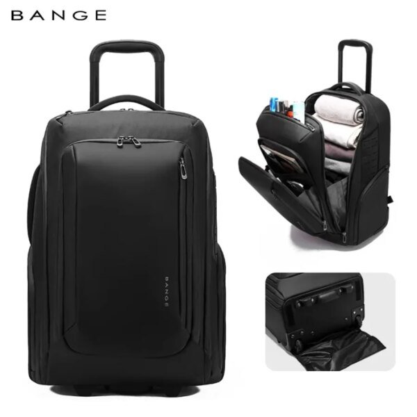 BANGE BG-8079 Multifunctional Large-Capacity Rolling Business Commuting Trolley Backpack(Black)