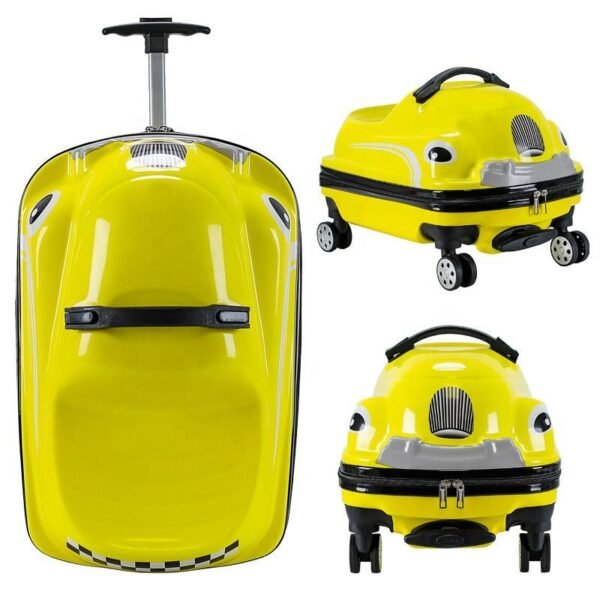 Cartoon Car Kids Can Sit to Ride Rolling Luggage Wheels Carry-on Travel Trolley Case (Yellow)