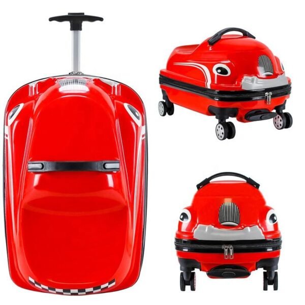 Cartoon Car Kids Can Sit to Ride Rolling Luggage Wheels Carry-on Travel Trolley Case (Red)