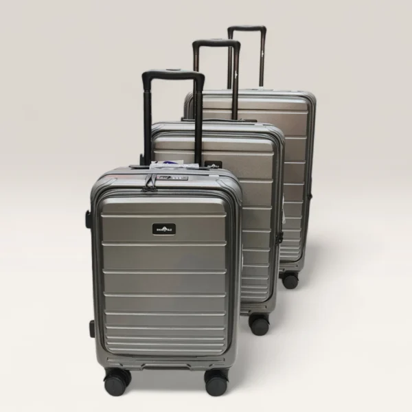 Smart Polo 95101 Lightweight Hard Durable Polycarbonate With 360° Wheels Trolley Luggage (Metallic Silver/Grey)