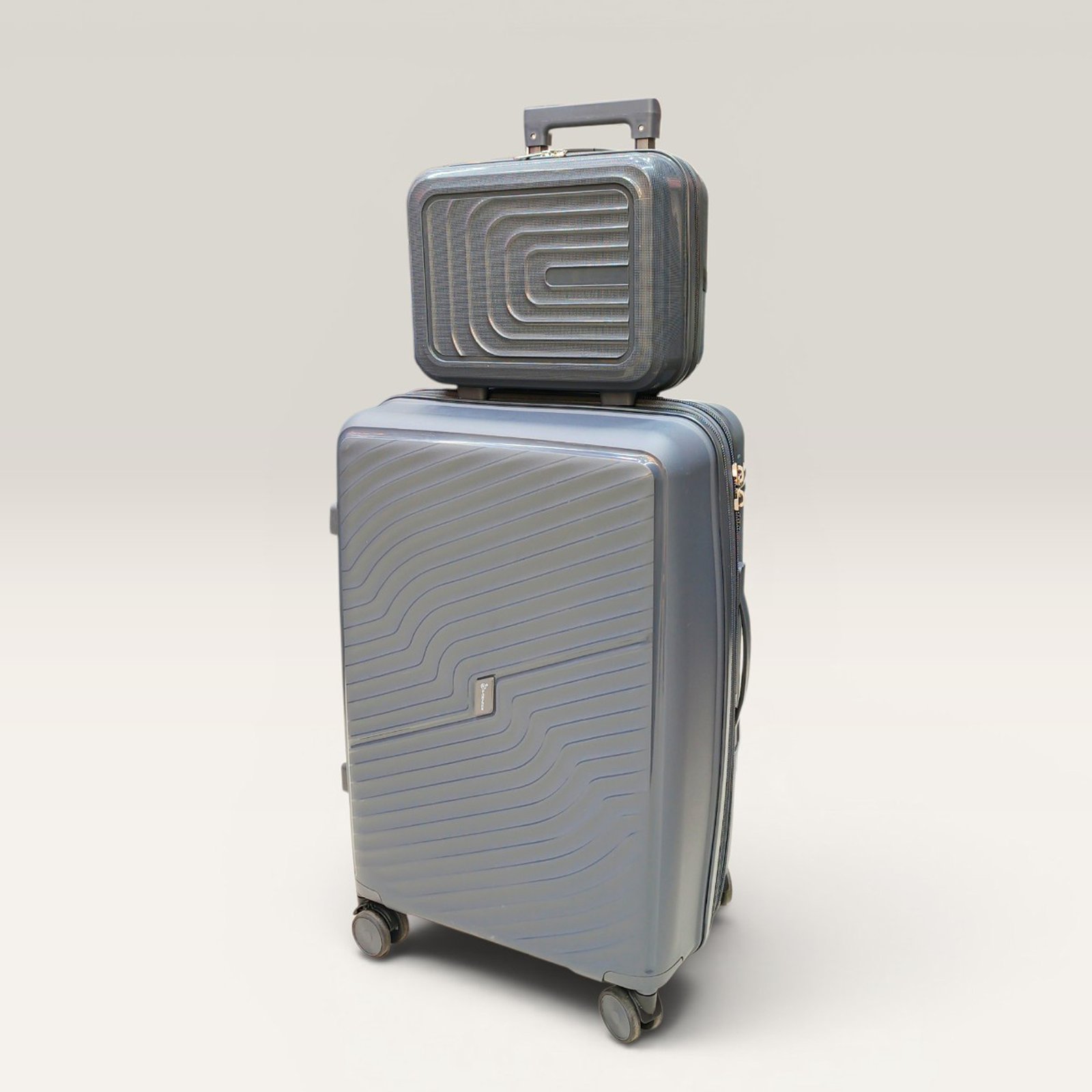 1 Partner Lightweight ABS Hard Shell Trolley Luggage with Beauty Box D2 (Silver Grey) - Image 1