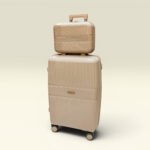 Partner Lightweight ABS Hard Shell Trolley Luggage with Beauty Box D3 (Champagne)