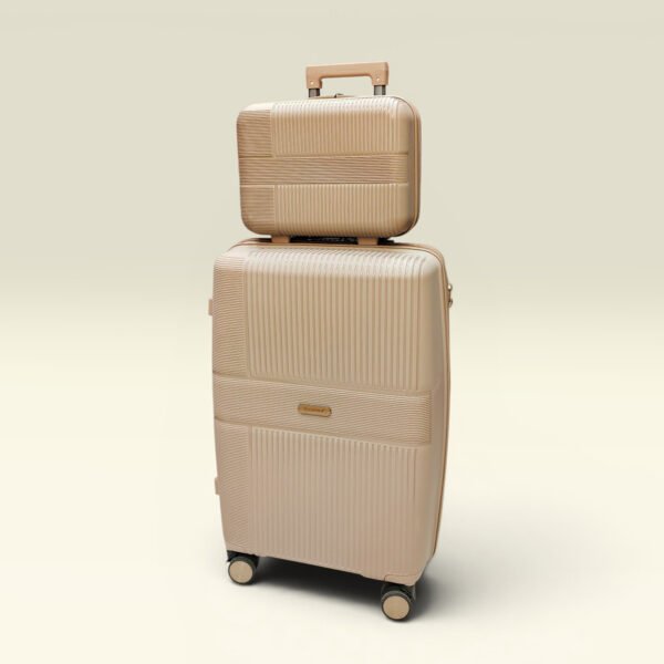 Partner Lightweight ABS Hard Shell Trolley Luggage with Beauty Box D3 (Champagne)