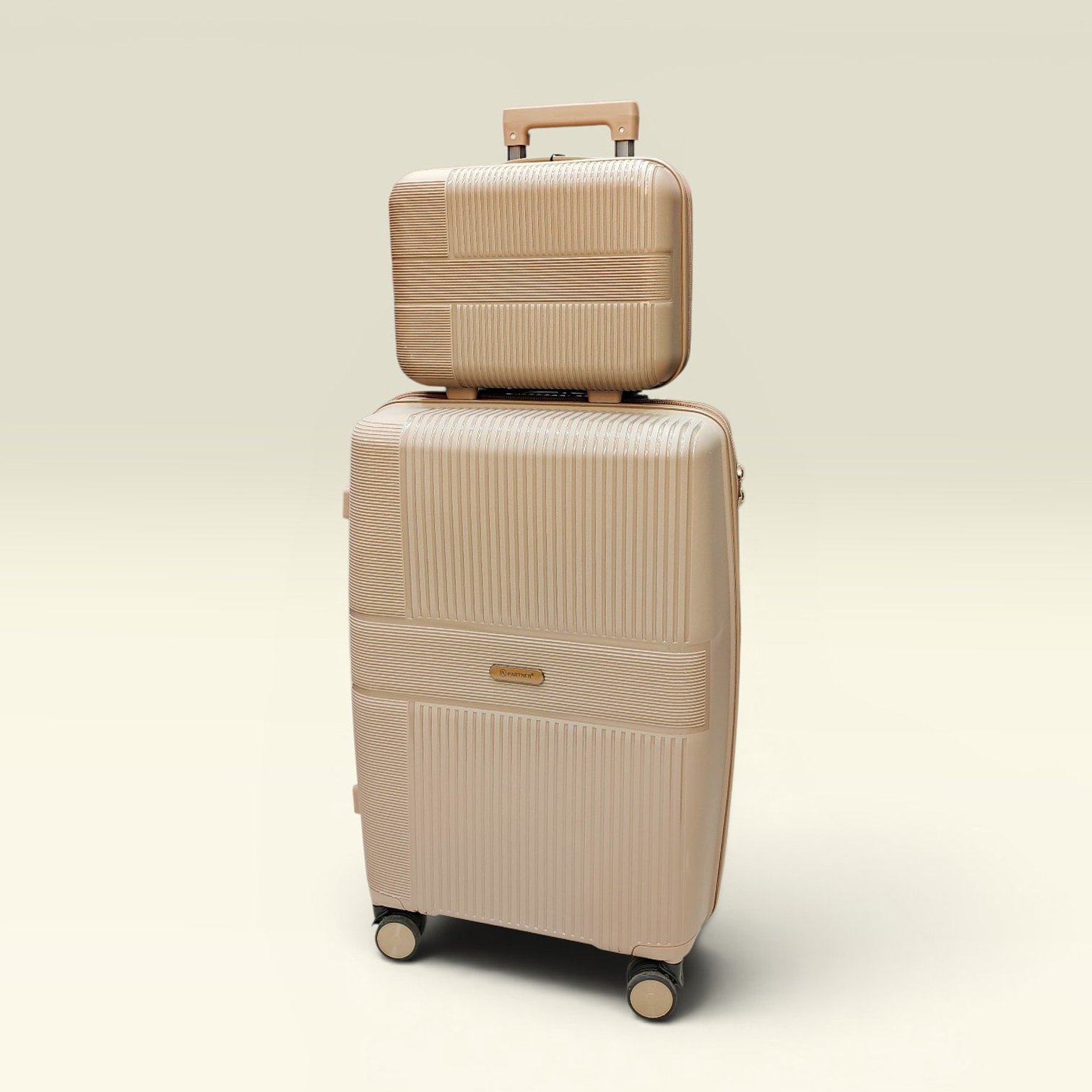 2 Partner Lightweight ABS Hard Shell Trolley Luggage with Beauty Box D3 (Champagne) - Image 1