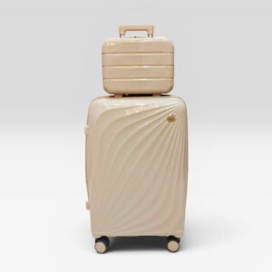 Partner Lightweight ABS Hard Shell Trolley Luggage with Beauty Box D1 (Champagne)