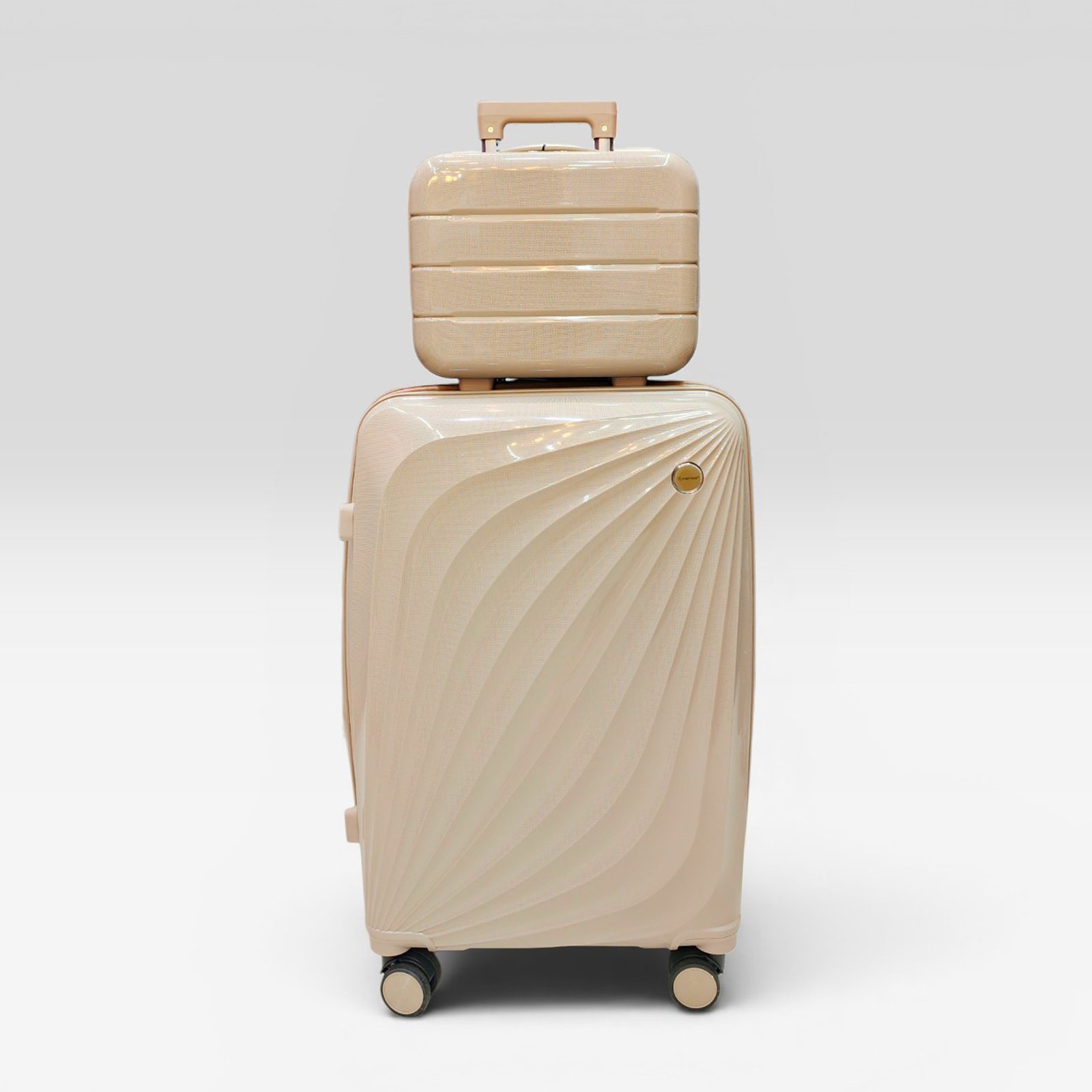 Partner Lightweight ABS Hard Shell Trolley Luggage with Beauty Box D1 (Champagne)